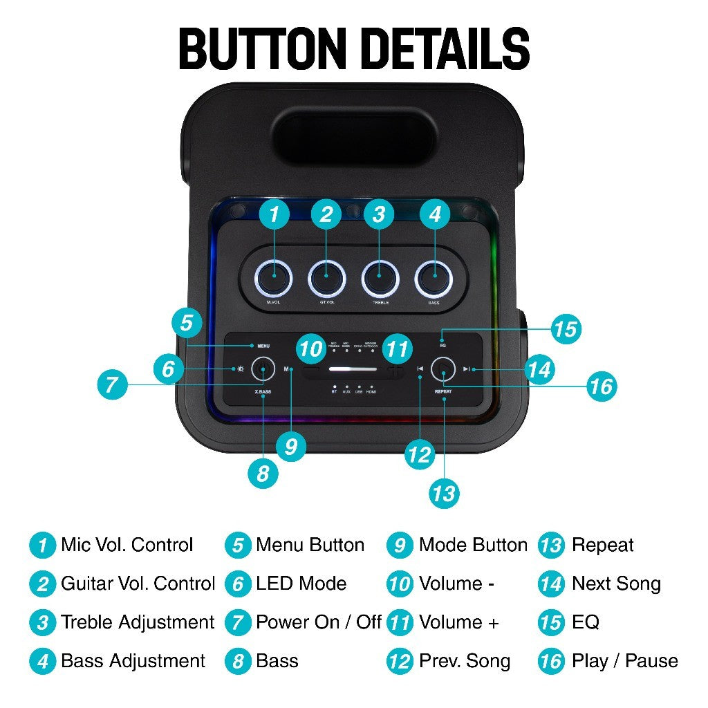 Vinnfier VF Tango Studio 9 Professional Karaoke Bluetooth Speaker 1200W HDMI (ARC) & 7.25" Woofers 2 Wireless Microphone