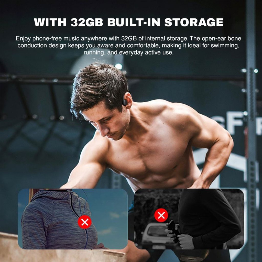 Vinnfier VF ESSENTIAL PRO Bone Conduction Open-Ear Wireless Sports Earphones 32GB / Bluetooth 6.0 / IP68 Waterproof 10m