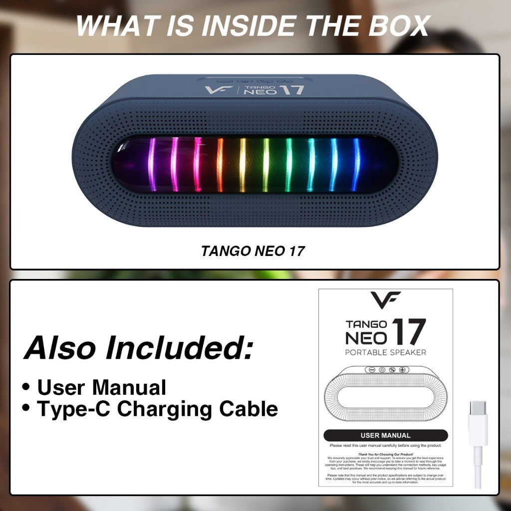 Vinnfier Tango Neo 17 Portable Bluetooth Speaker with RGB Lights Deep Bass Bluetooth 5.3, USB, TF/Micro SD