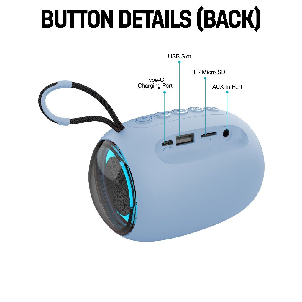 Vinnfier VF Tango Neo 6 LED Light Bluetooth Mini Speaker Extra Bass Built-in Mic USB and Micro-SD card slot  Audio