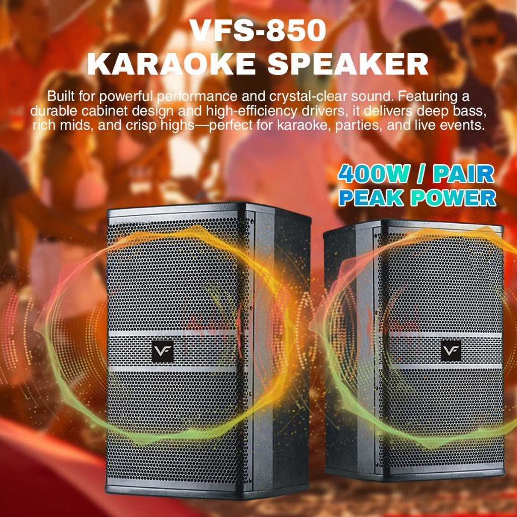 Vinnfier VF ULTRA PRO 8 Inch 850 Karaoke Set Amplifier 400W 8 inch Karaoke Speaker 400W + 2 UHF Wireless Microphone