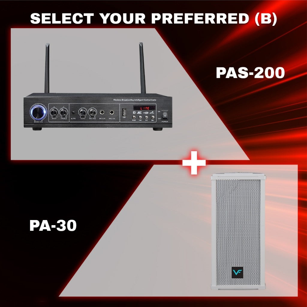 Vinnfier VF PAS-200 PA System Transmitter + PA-30 20W Water-Resistant Speaker | Indoor & Semi-Outdoor Sound System