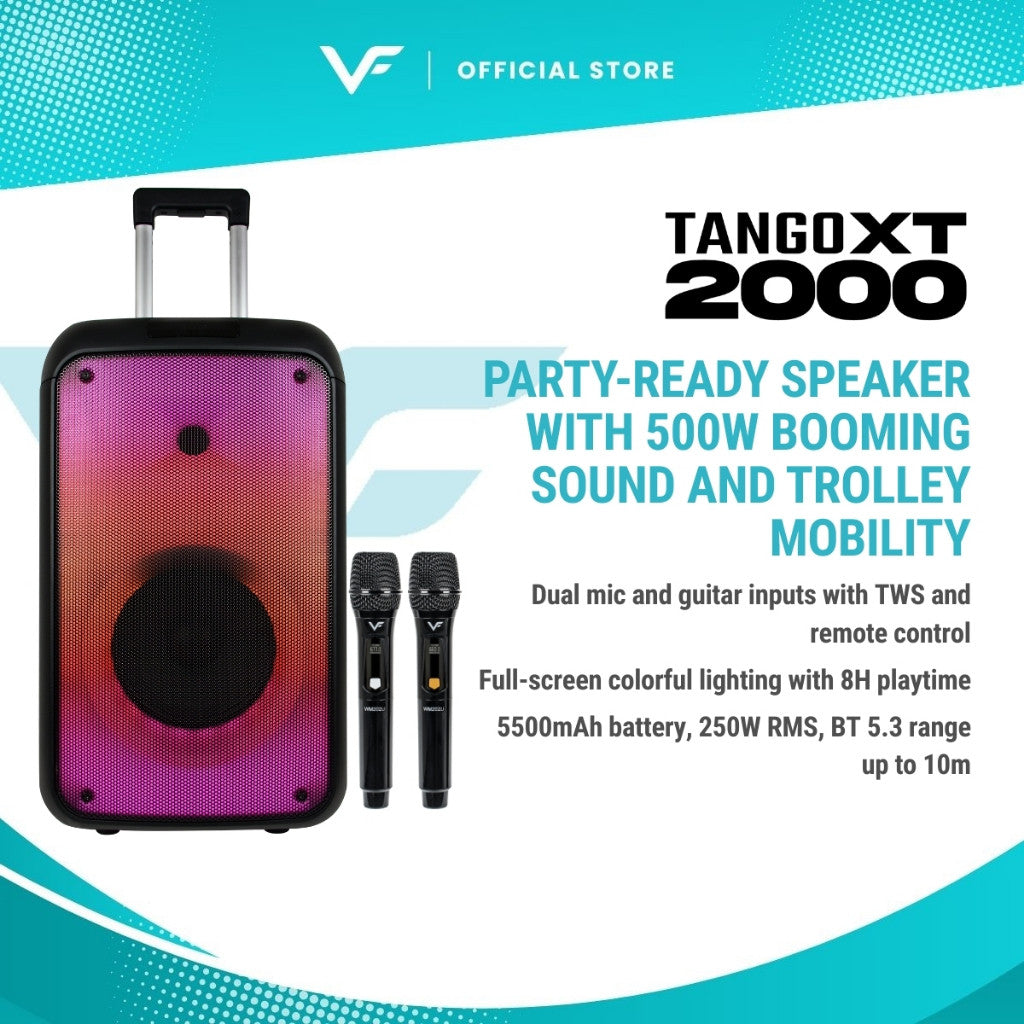 Vinnfier VF Tango XT2000 WMU 500W Bluetooth Speaker HI-FI Audio Karaoke PartyBox Speaker with 2 Wireless Mic  Audi