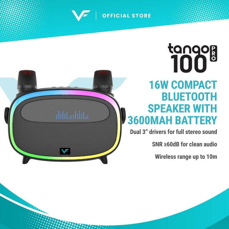 Vinnfier VF Tango 100 Pro Pembesar Suara Mudah Alih Portable Karaoke Bluetooth Speaker X2 Wireless Microphones USB Drive