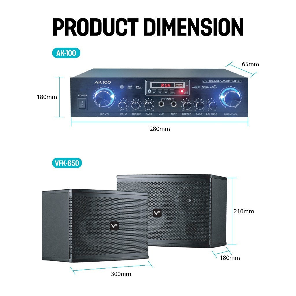 Vinnfier VF Ultra Pro 6 Inch Karaoke Set Amplifier 200W Speaker 400W + Dual Wireless Microphones Professional Karaoke