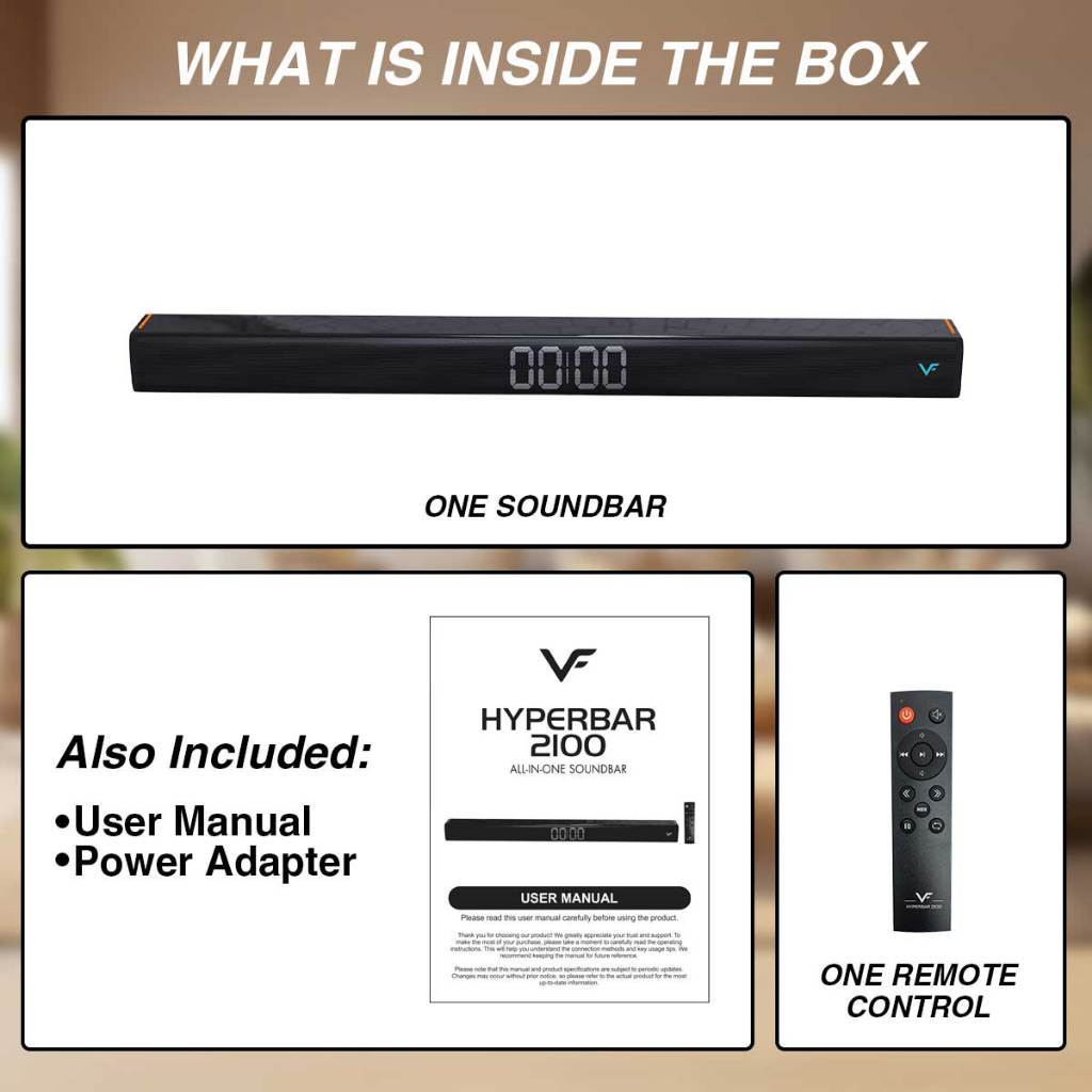 Vinnfier VF HYPERBAR 2100 All-in-One Soundbar with Clock Display MAX 80W Bluetooth, USB Drive, HDMI (ARC), AUX-In For TV