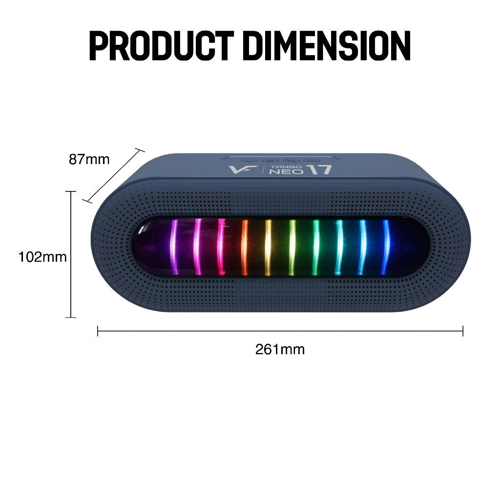 Vinnfier Tango Neo 17 Portable Bluetooth Speaker with RGB Lights Deep Bass Bluetooth 5.3, USB, TF/Micro SD