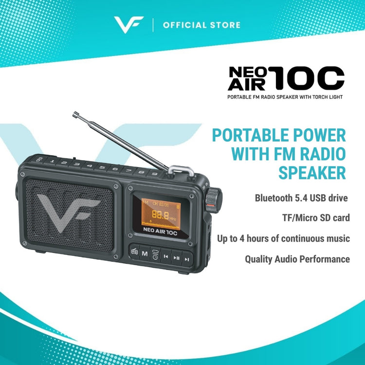 Vinnfier VF NEO AIR 10C Portable FM Radio Speaker with Torch Light with Bluetooth / MiroSD Card / USB Pendrive
