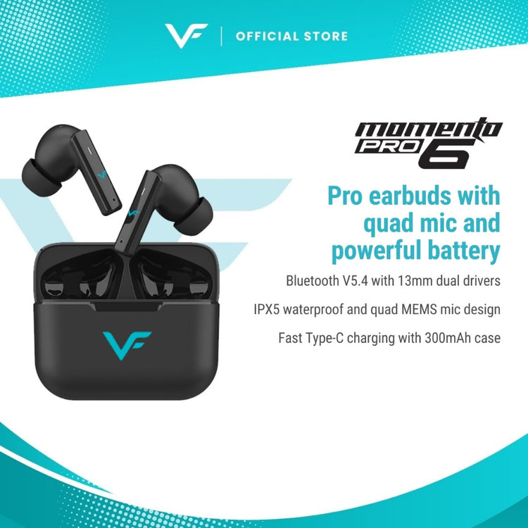 Vinnfier VF Momento Pro 6 Bluetooth ANC ENC TWS Wireless Bluetooth Earphones Stereo call power Touch Headset