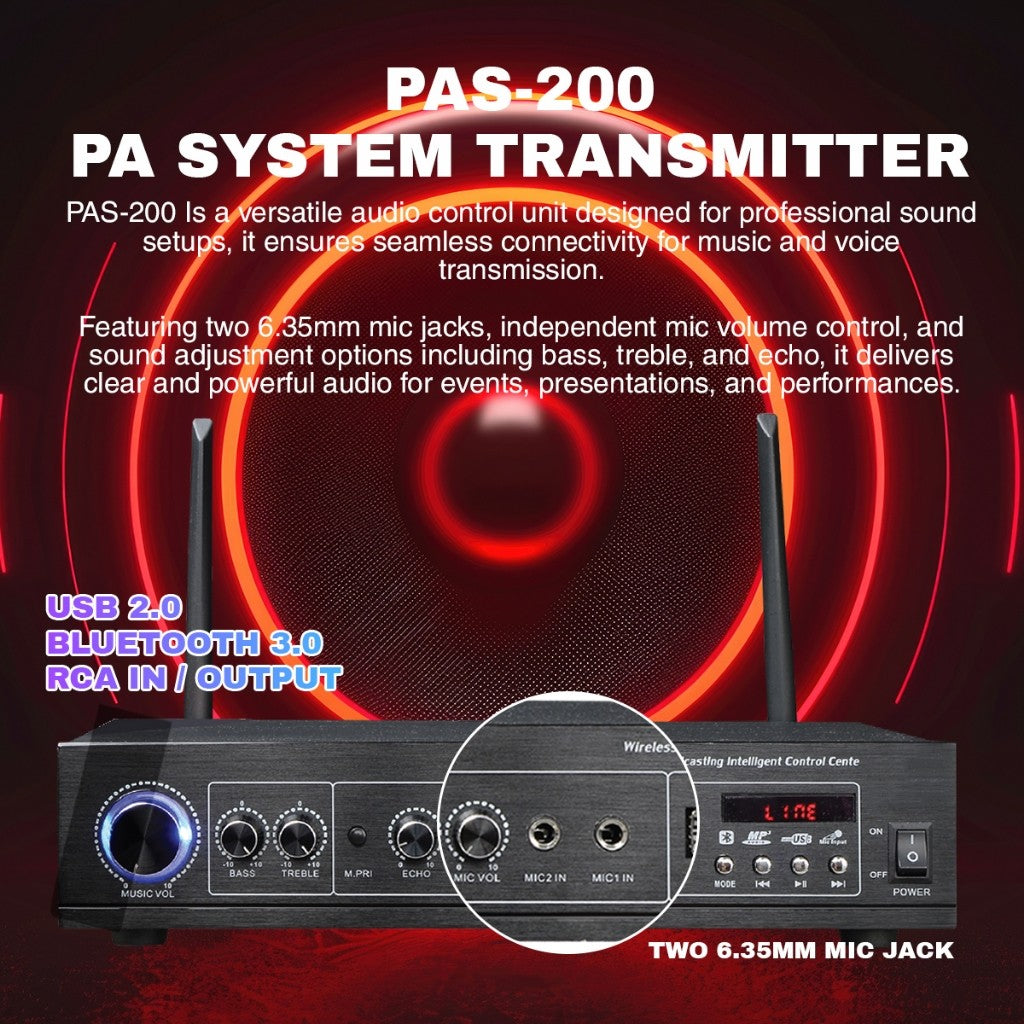 Vinnfier VF PAS-200 PA System Transmitter + PA-30 20W Water-Resistant Speaker | Indoor & Semi-Outdoor Sound System