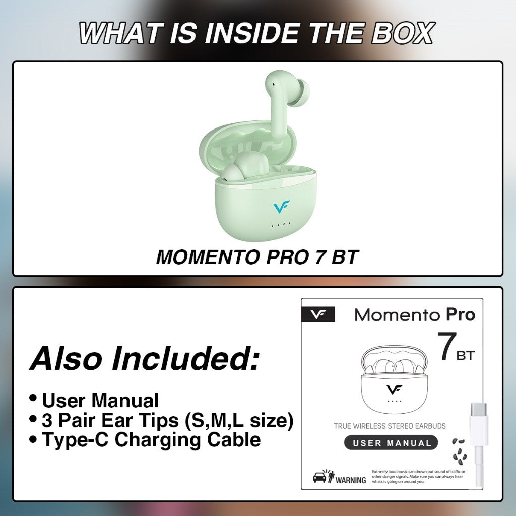 Vinnfier Momento Pro 7 BT True Wireless Earbuds | Quad-Mic ENC | ANC | 20 H Playtime | Bluetooth V6.0 | Deep Bass | IPX5