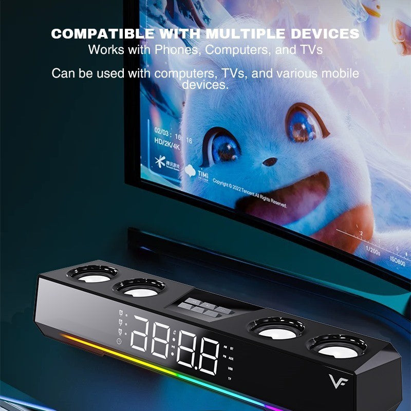 Vinnfier VF Hyperbar U90 BT 50W Bluetooth dengan Fungsi Jam Penggera Speaker alarm clock Portable Soundbar RGB light