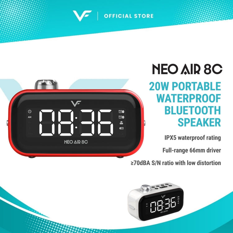 Vinnfier VF NEO AIR 8C Portable Bluetooth Speaker Digital Clock Alarm Clock Speaker AUX-in FM Radio USB drive Slot