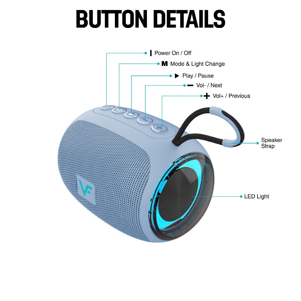 Vinnfier VF Tango Neo 6 LED Light Bluetooth Mini Speaker Extra Bass Built-in Mic USB and Micro-SD card slot  Audio