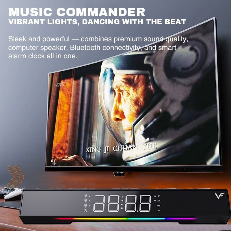 Vinnfier VF Hyperbar U90 BT 50W Bluetooth dengan Fungsi Jam Penggera Speaker alarm clock Portable Soundbar RGB light