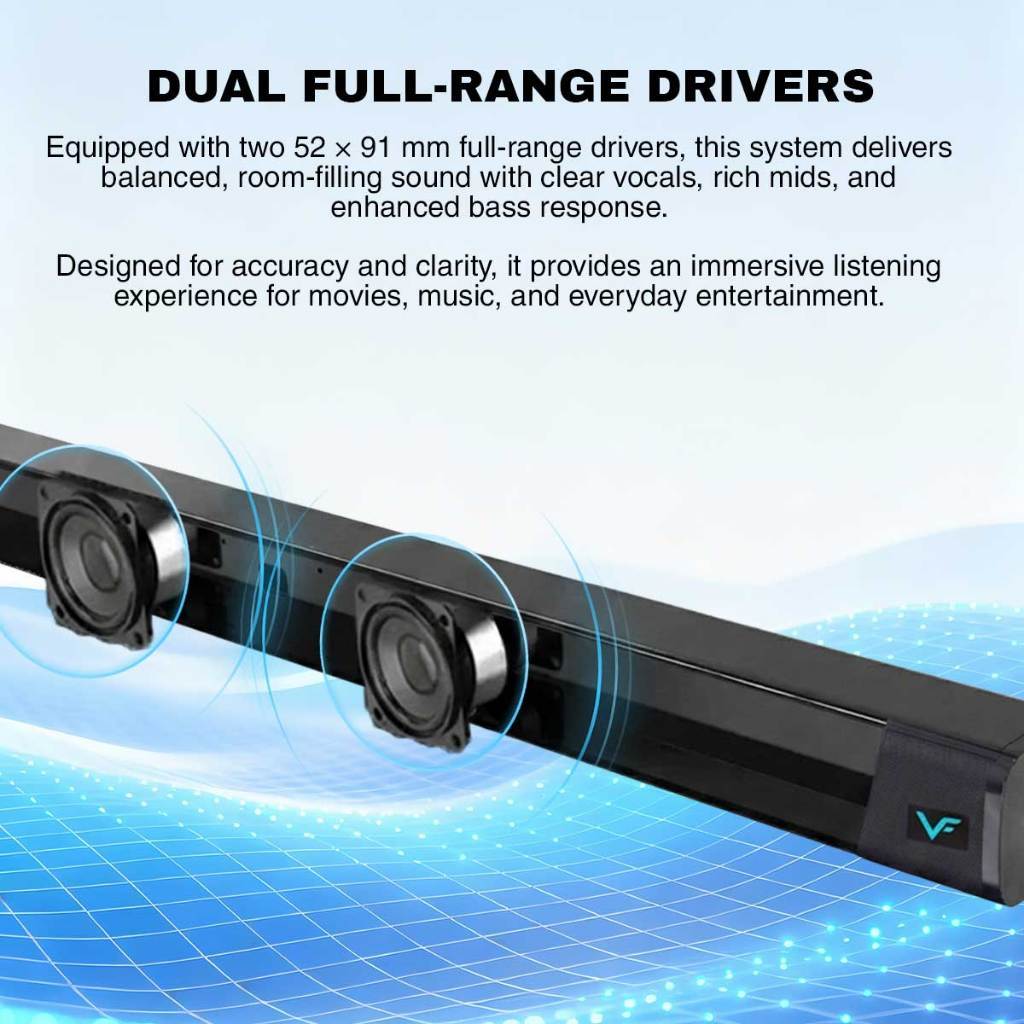 Vinnfier VF HYPERBAR 2100 All-in-One Soundbar with Clock Display MAX 80W Bluetooth, USB Drive, HDMI (ARC), AUX-In For TV