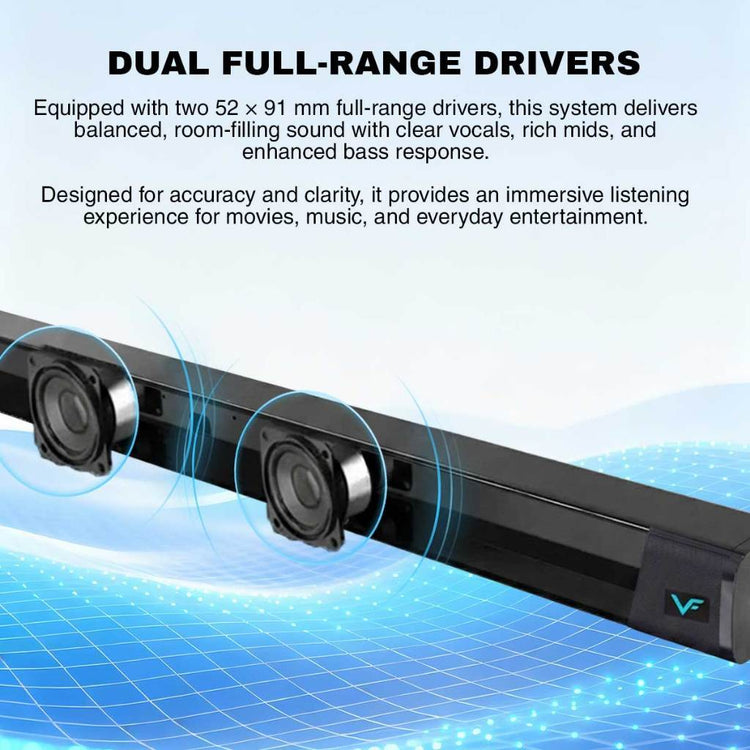 Vinnfier VF HYPERBAR 2100 All-in-One Soundbar with Clock Display MAX 80W Bluetooth, USB Drive, HDMI (ARC), AUX-In For TV