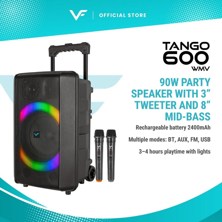 Vinnfier VF Tango 600 WMV 90W Max Portable Trolley Wireless Bluetooth Speaker Karaoke USB Drive  Micro SD card Guitar