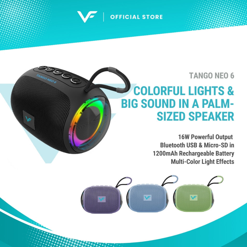 Vinnfier VF Tango Neo 6 LED Light Bluetooth Mini Speaker Extra Bass Built-in Mic USB and Micro-SD card slot  Audio