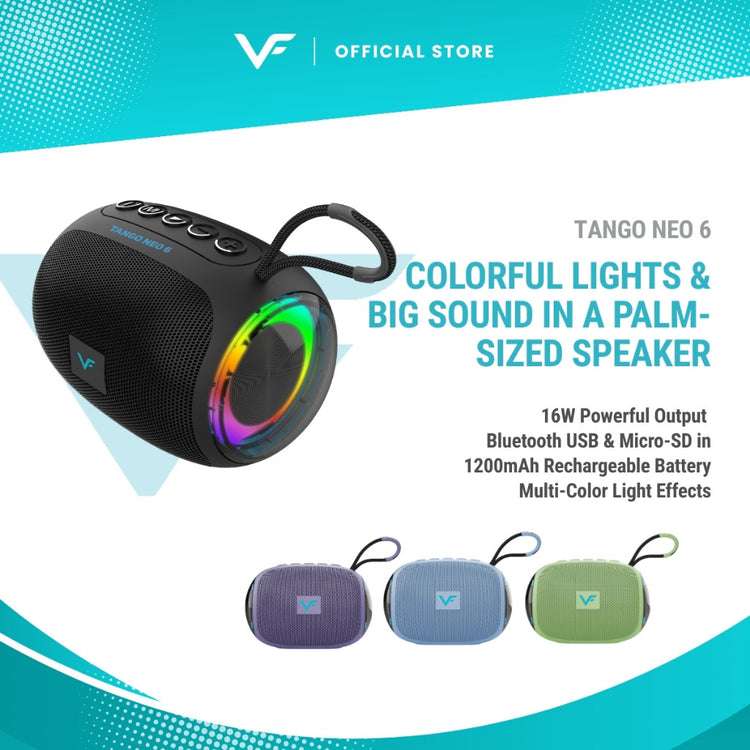 Vinnfier VF Tango Neo 6 LED Light Bluetooth Mini Speaker Extra Bass Built-in Mic USB and Micro-SD card slot  Audio