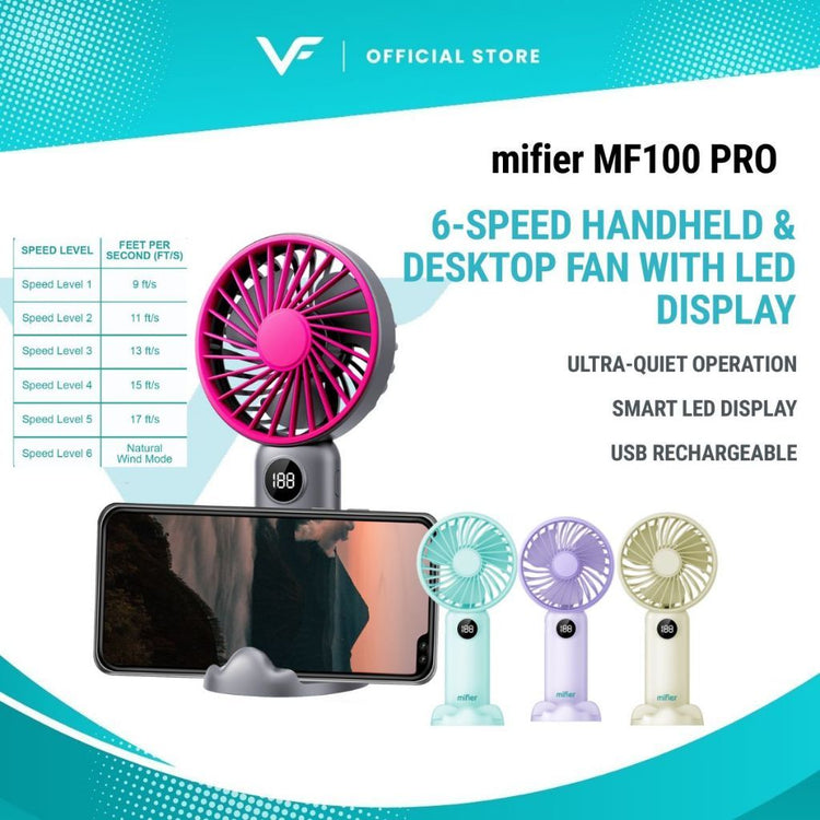 Mifier MF100 6 Kipas Kuat Speed Handheld Fan Mini Portable Foldable Small Fan Digital Display Type C charging 3000mAh
