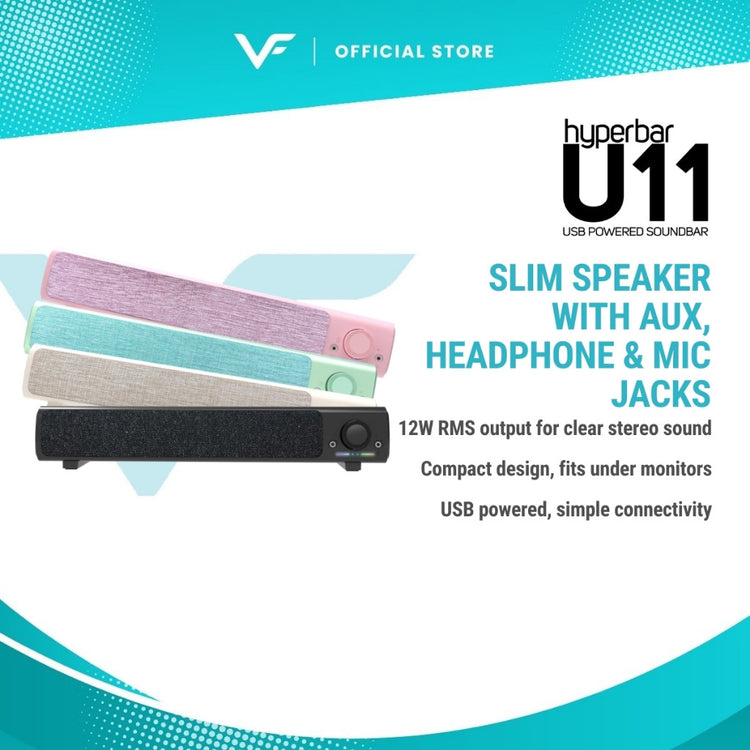 Vinnfier Hyperbar U11 USB Powered PC Soundbar with Aux Line-In Output Headphone Jack / Microphone Jack for Gaming Music