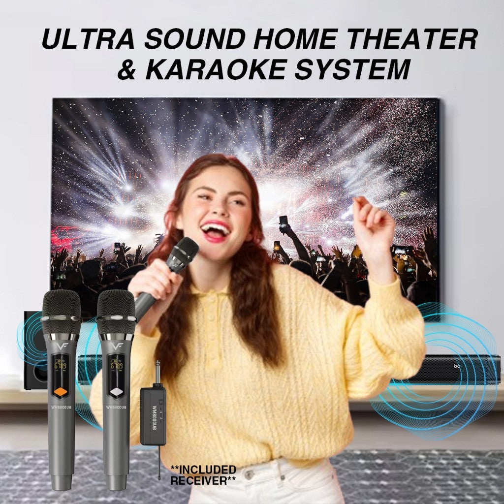 Vinnfier VF Hyperbar 3300 MAX 460W Home TV Karaoke Set Soundbar Speaker 2 Wireless Microphone Bluetooth 5.3
