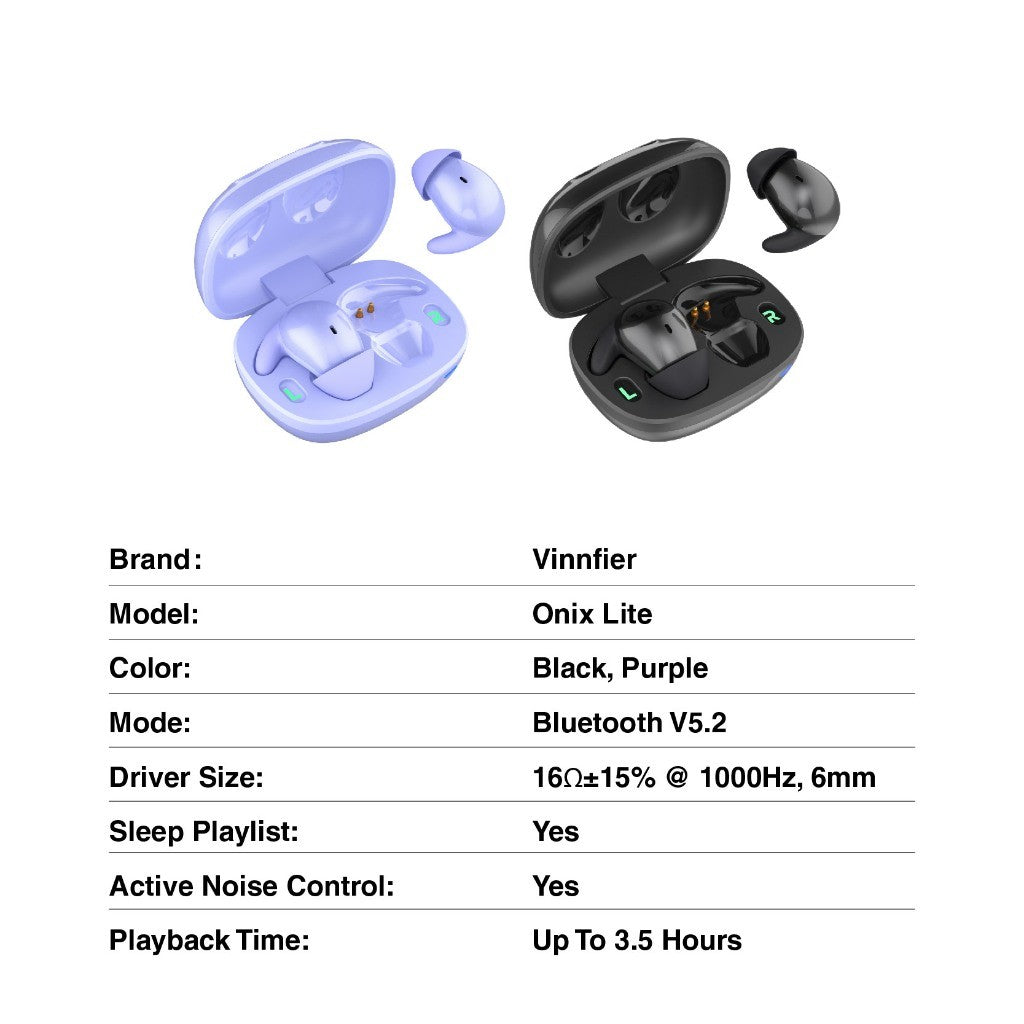 Vinnfier VF ONIX LITE Sleep Earbuds | Zero-Pressure Comfort for Side Sleepers & 3X Noise Blocking Snore Blocking