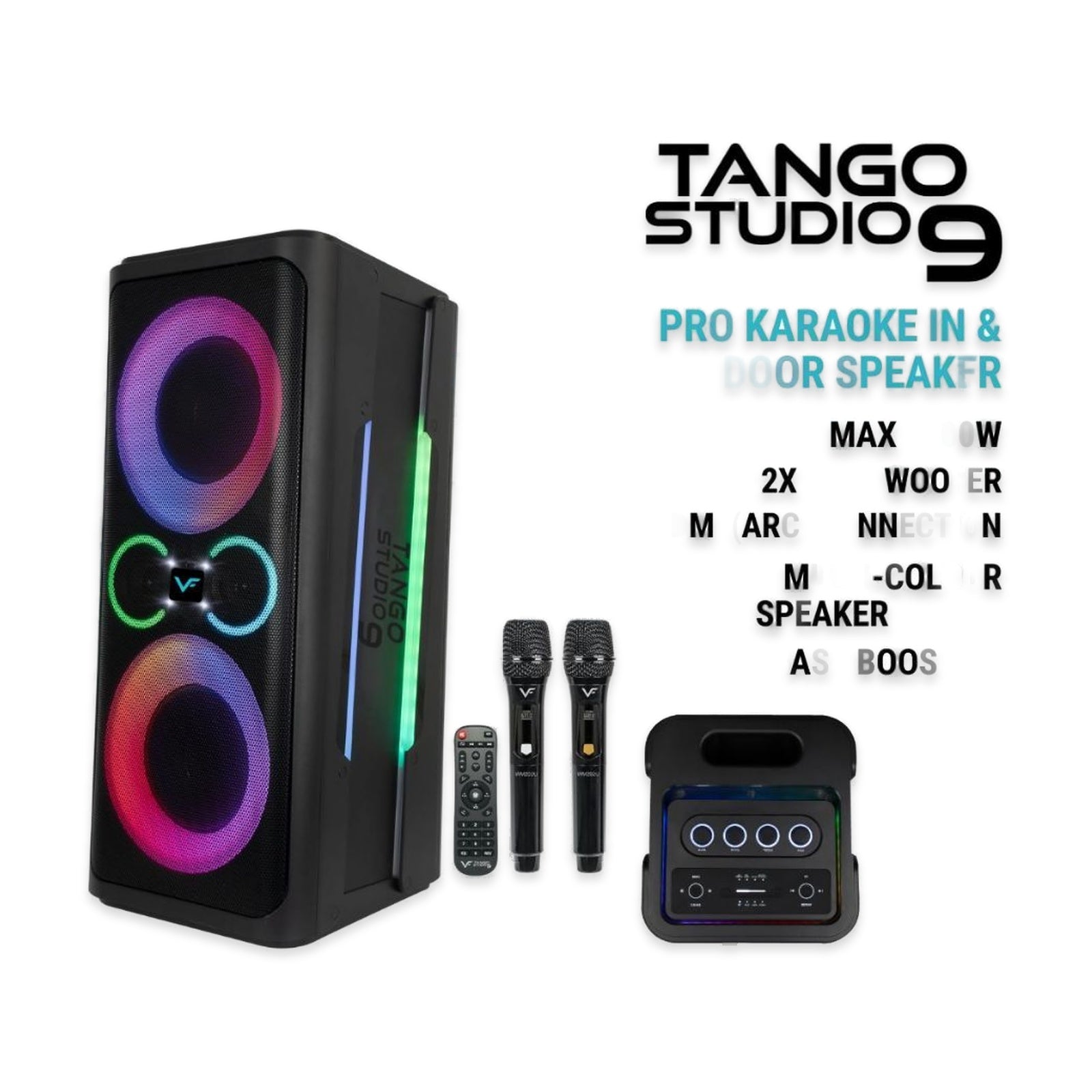 Vinnfier VF Tango Studio 9 Professional Karaoke Bluetooth Speaker 1200W HDMI (ARC) & 7.25" Woofers 2 Wireless Microphone