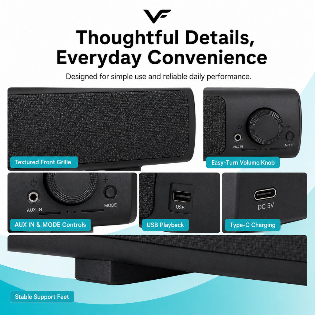 Vinnfier VF Hyperbar U22BT Computer Portable Bluetooth Mini Soundbar for PC Speaker Soundbar laptop desktop speaker