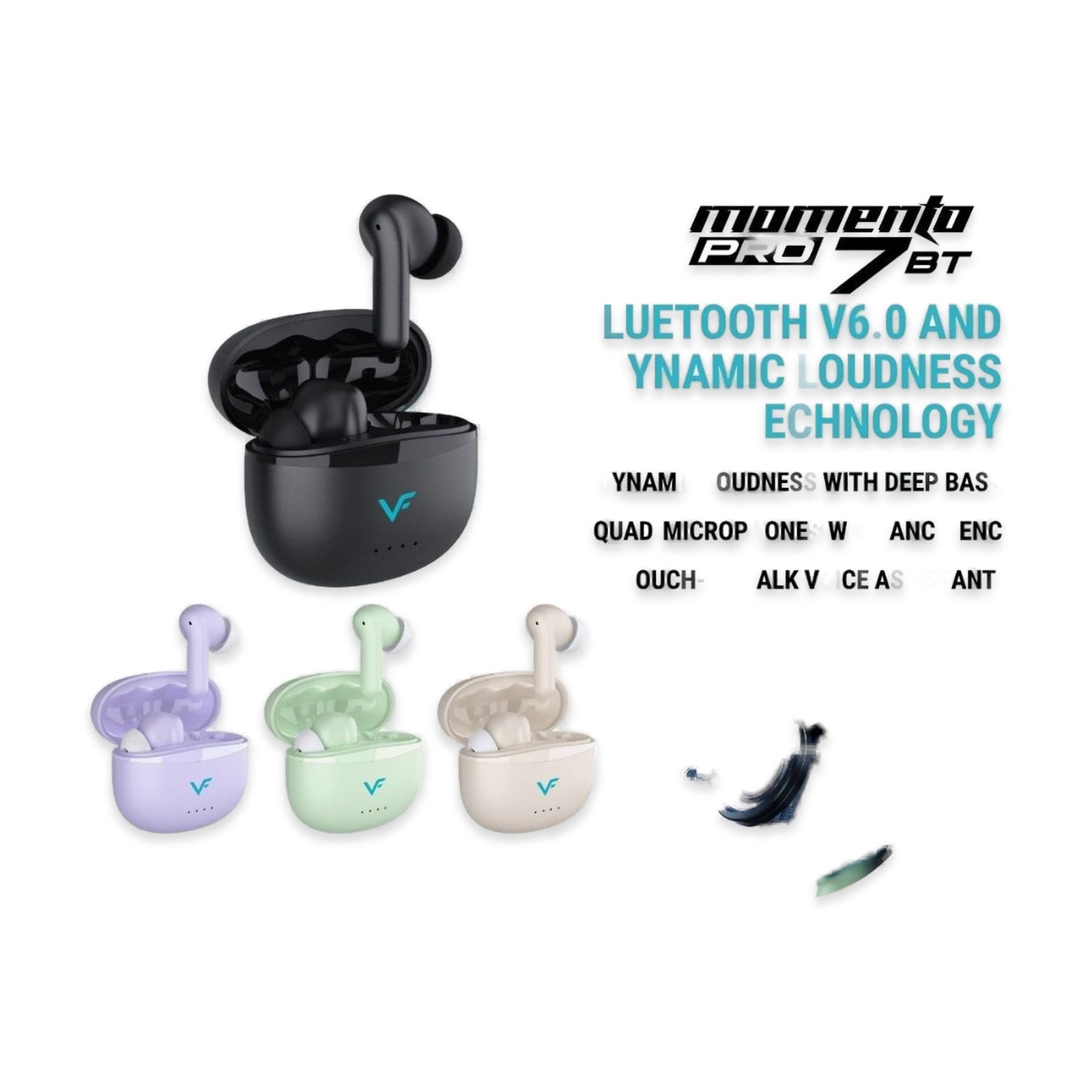 Vinnfier Momento Pro 7 BT True Wireless Earbuds | Quad-Mic ENC | ANC | 20 H Playtime | Bluetooth V6.0 | Deep Bass | IPX5