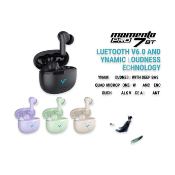 Vinnfier Momento Pro 7 BT True Wireless Earbuds | Quad-Mic ENC | ANC | 20 H Playtime | Bluetooth V6.0 | Deep Bass | IPX5