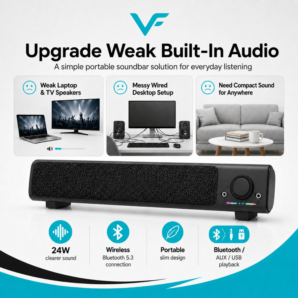 Vinnfier VF Hyperbar U22BT Computer Portable Bluetooth Mini Soundbar for PC Speaker Soundbar laptop desktop speaker