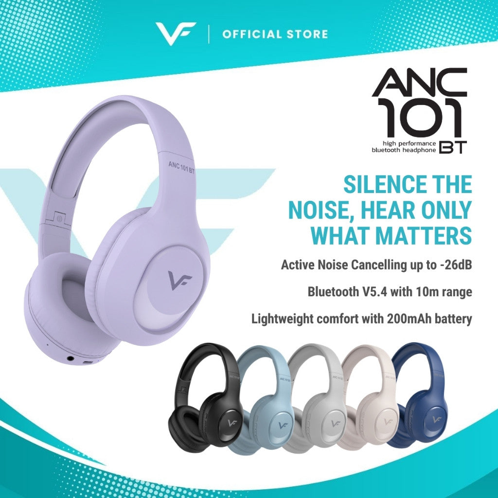 Vinnfier VF ANC101 BT High Performance Bluetooth Headphone Deep Bass High-Quality Sound Active Noise Cancellation ANC