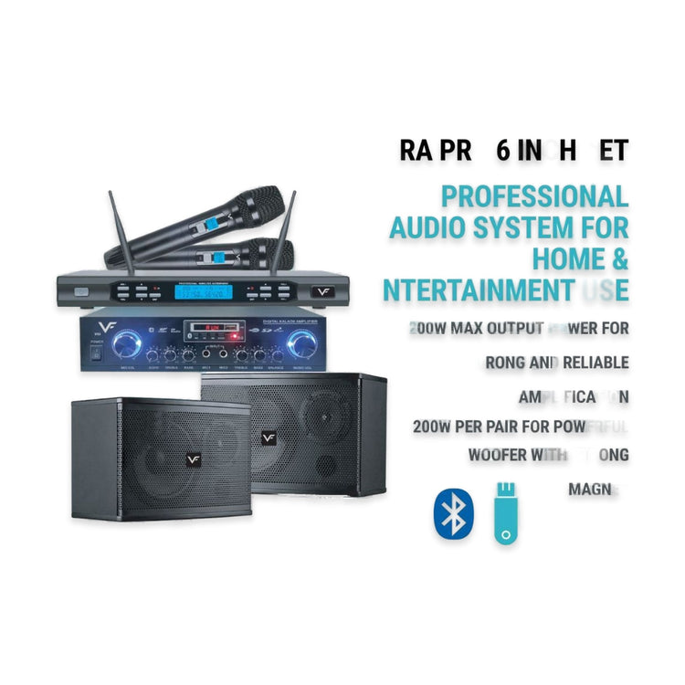 Vinnfier VF Ultra Pro 6 Inch Karaoke Set Amplifier 200W Speaker 400W + Dual Wireless Microphones Professional Karaoke