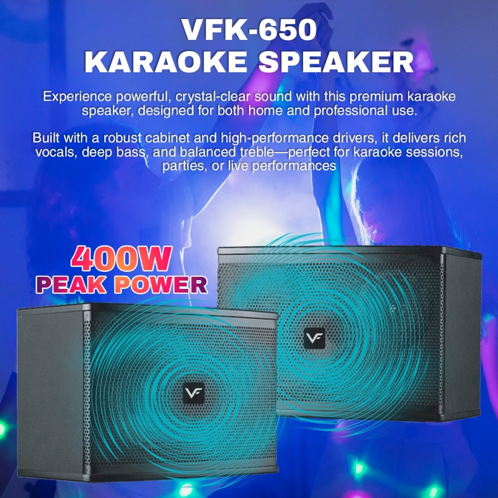 Vinnfier VF Ultra Pro 6 Inch Karaoke Set Amplifier 200W Speaker 400W + Dual Wireless Microphones Professional Karaoke