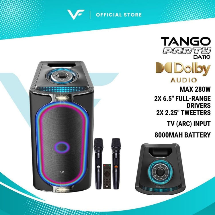 Vinnfier VF Tango Party DA110 Dolby Audio Karaoke Bluetooth Speaker 280W TV ARC & 8000mAh Battery 2 Wireless Microphone