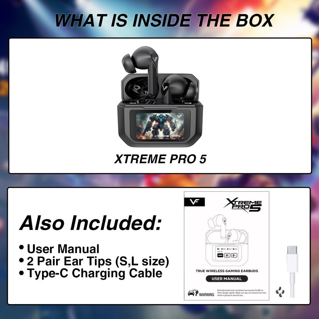 VINNFIER XTREME PRO 5 True Wireless Stereo Smart Screen Control Earbuds Bluetooth EQ Adjustment Audio Charging