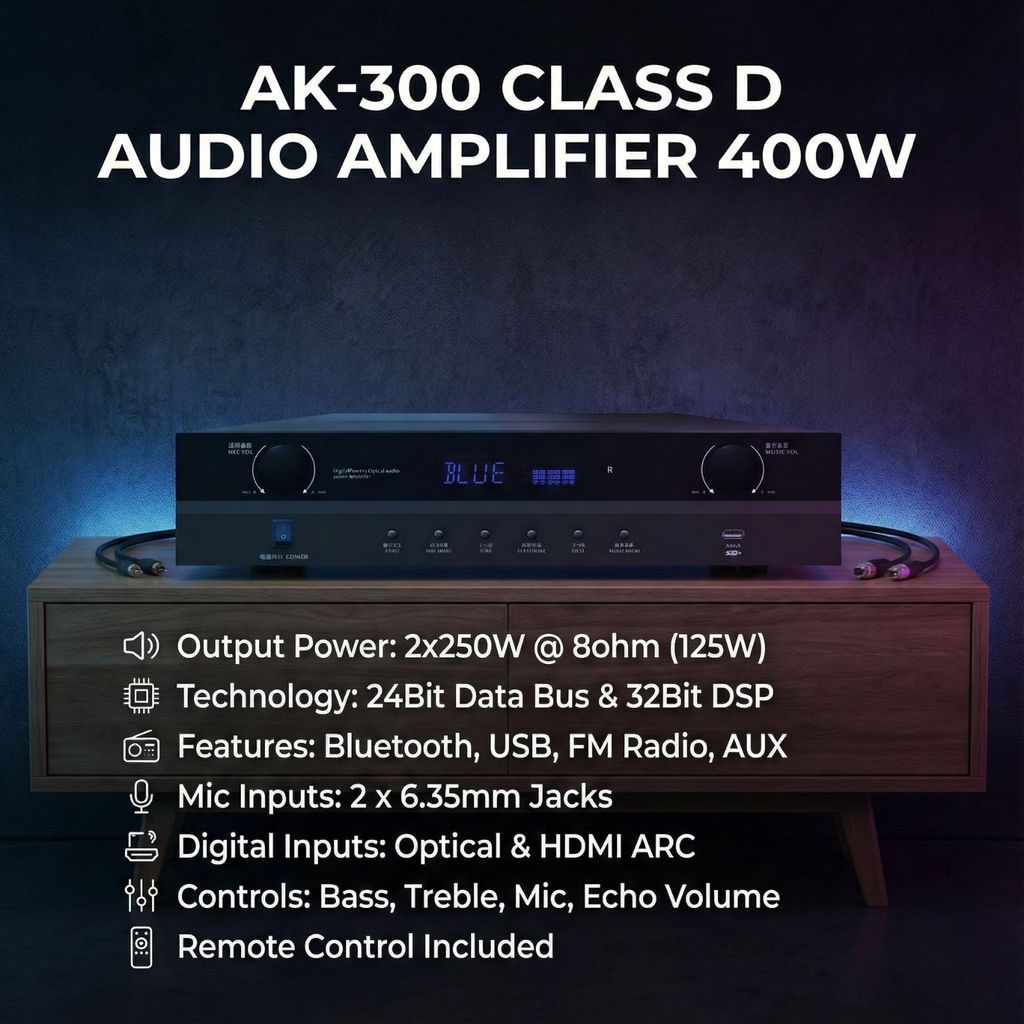 Vinnfier Ultra PRO SET 400W 8" Pair Karaoke Speaker HDMI ARC Optical UHF MIC Bluetooth Home KTV Full Set Sound System