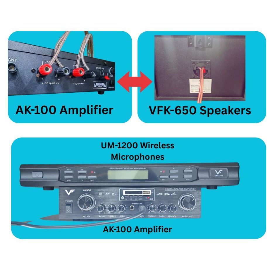 Vinnfier VF Ultra Pro 6 Inch Karaoke Set Amplifier 200W Speaker 400W + Dual Wireless Microphones Professional Karaoke