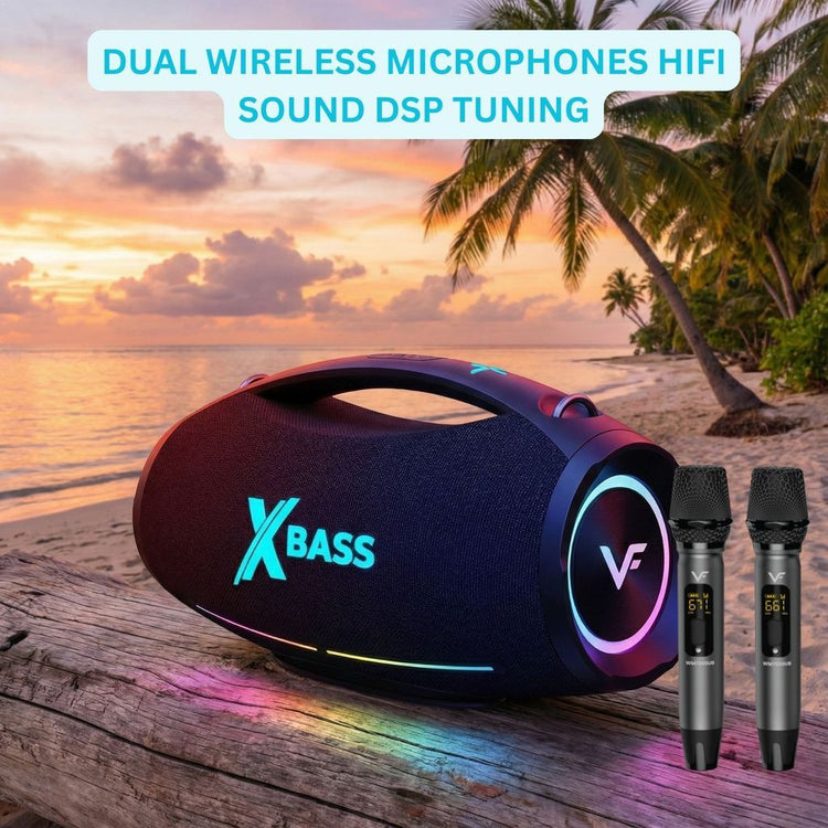 Vinnfier Tango XT510 Portable Bluetooth Karaoke Speaker 300W Output 5000mAH Battery 2 Wireless Microphones | IPX6 | DSP