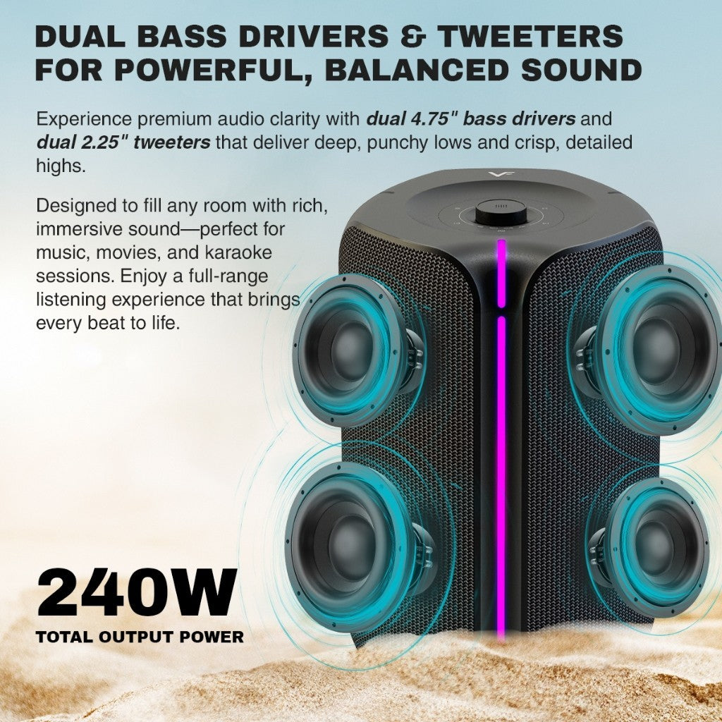 Vinnfier VF Tango Studio 3 Bluetooth Portable Karaoke Speaker | 240W System Power, Dual Wireless Mics & Bass Boost EQ