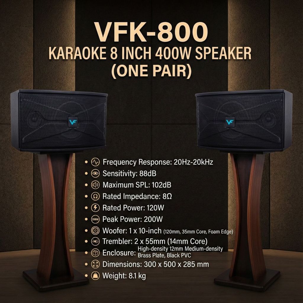 Vinnfier Ultra PRO SET 400W 8" Pair Karaoke Speaker HDMI ARC Optical UHF MIC Bluetooth Home KTV Full Set Sound System