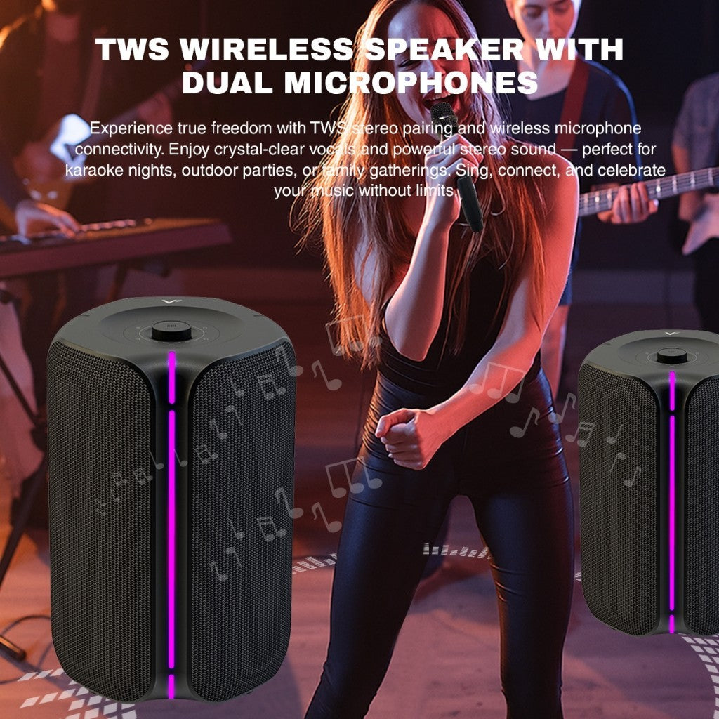 Vinnfier VF Tango Studio 3 Bluetooth Portable Karaoke Speaker | 240W System Power, Dual Wireless Mics & Bass Boost EQ