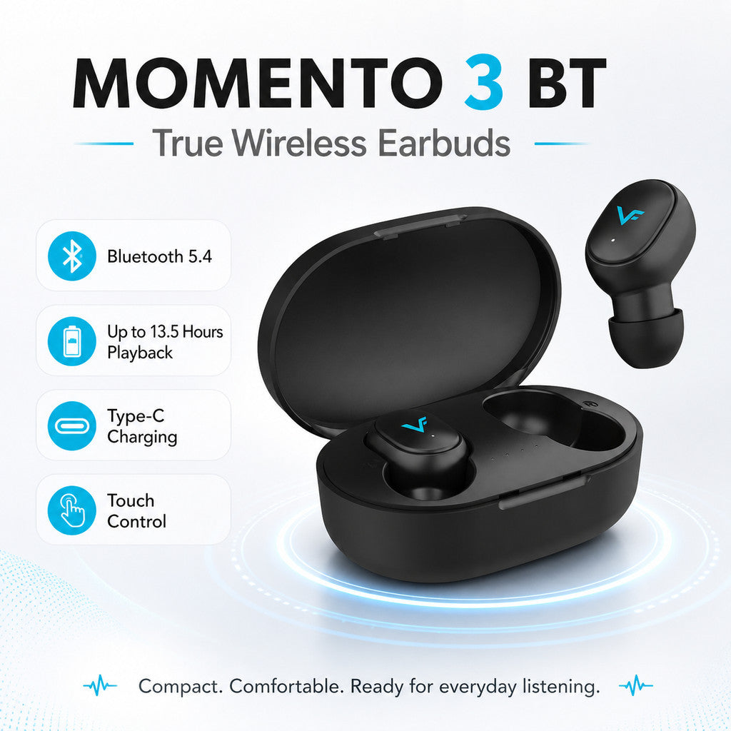 Vinnfier VF Momento 3 BT Earbuds Bass TWS earphone bluetooth 5.4 IPX5 True Wireless Earbuds Built In mic