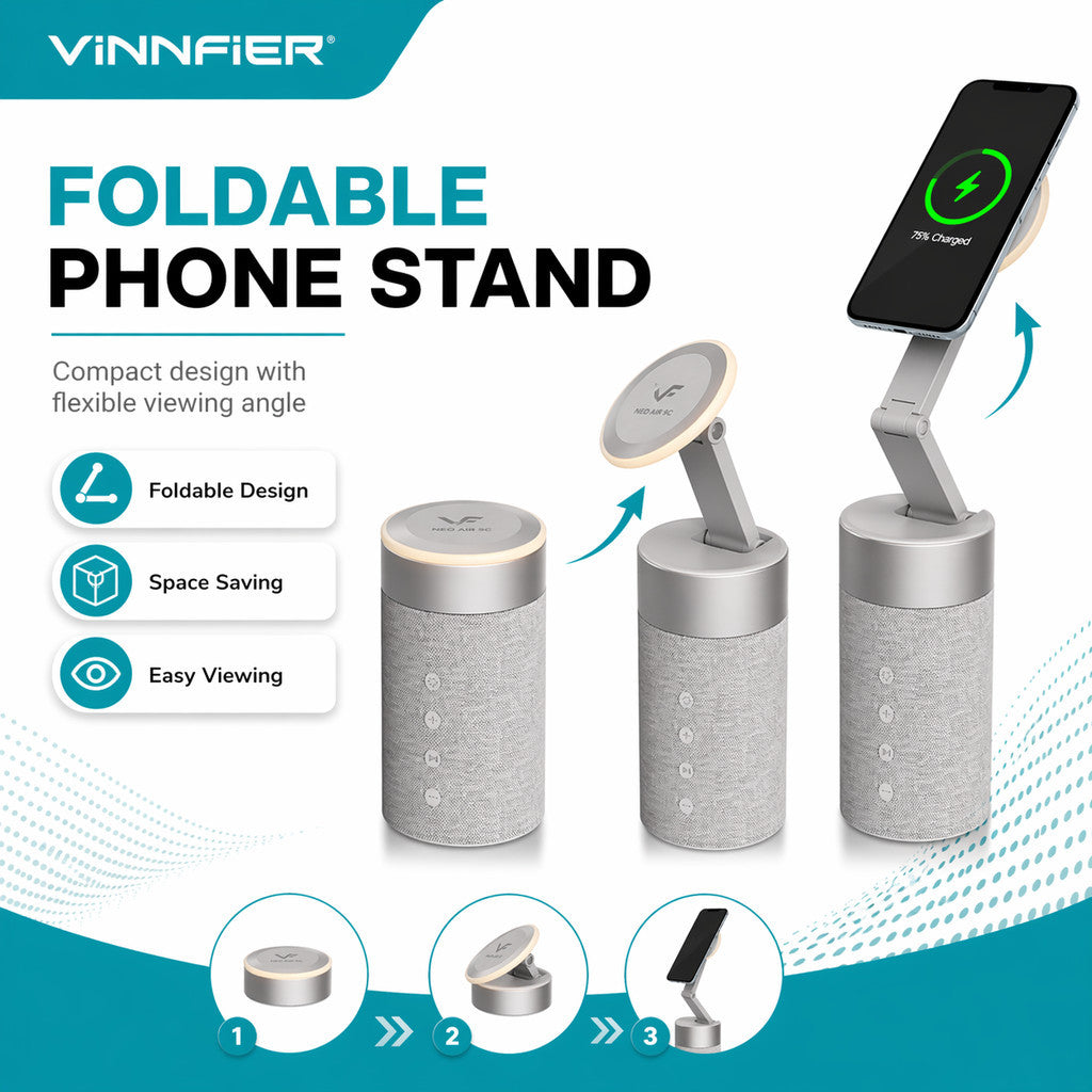 Vinnfier VF Neo Air 9C LED Bluetooth Speaker 15W Foldable Magnetic Fast Wireless Phone Charging Station