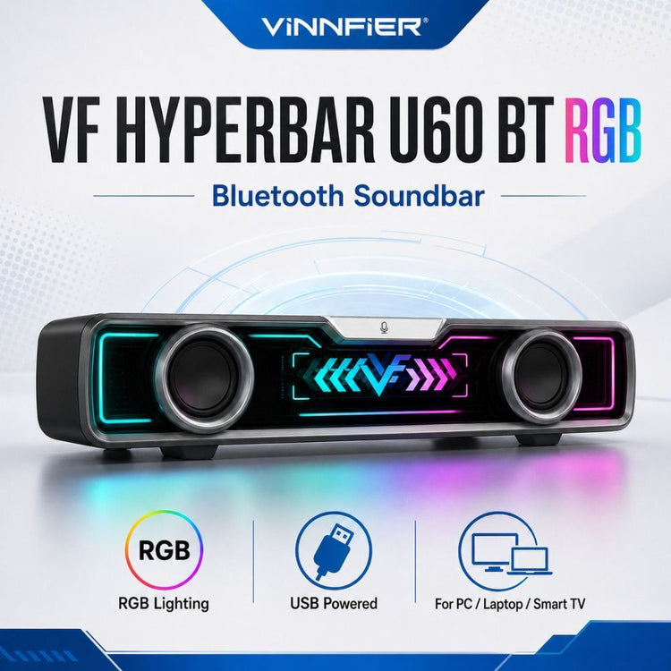 Vinnfier VF Hyperbar U60 BT RGB Bluetooth Soundbar Audio USB Powered Speaker PC Laptop Smart TV