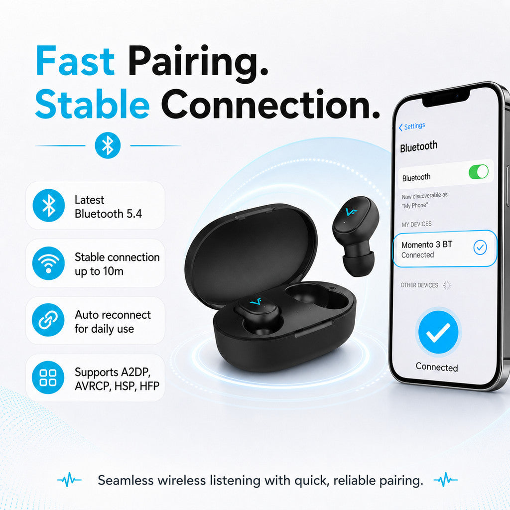 Vinnfier VF Momento 3 BT Earbuds Bass TWS earphone bluetooth 5.4 IPX5 True Wireless Earbuds Built In mic