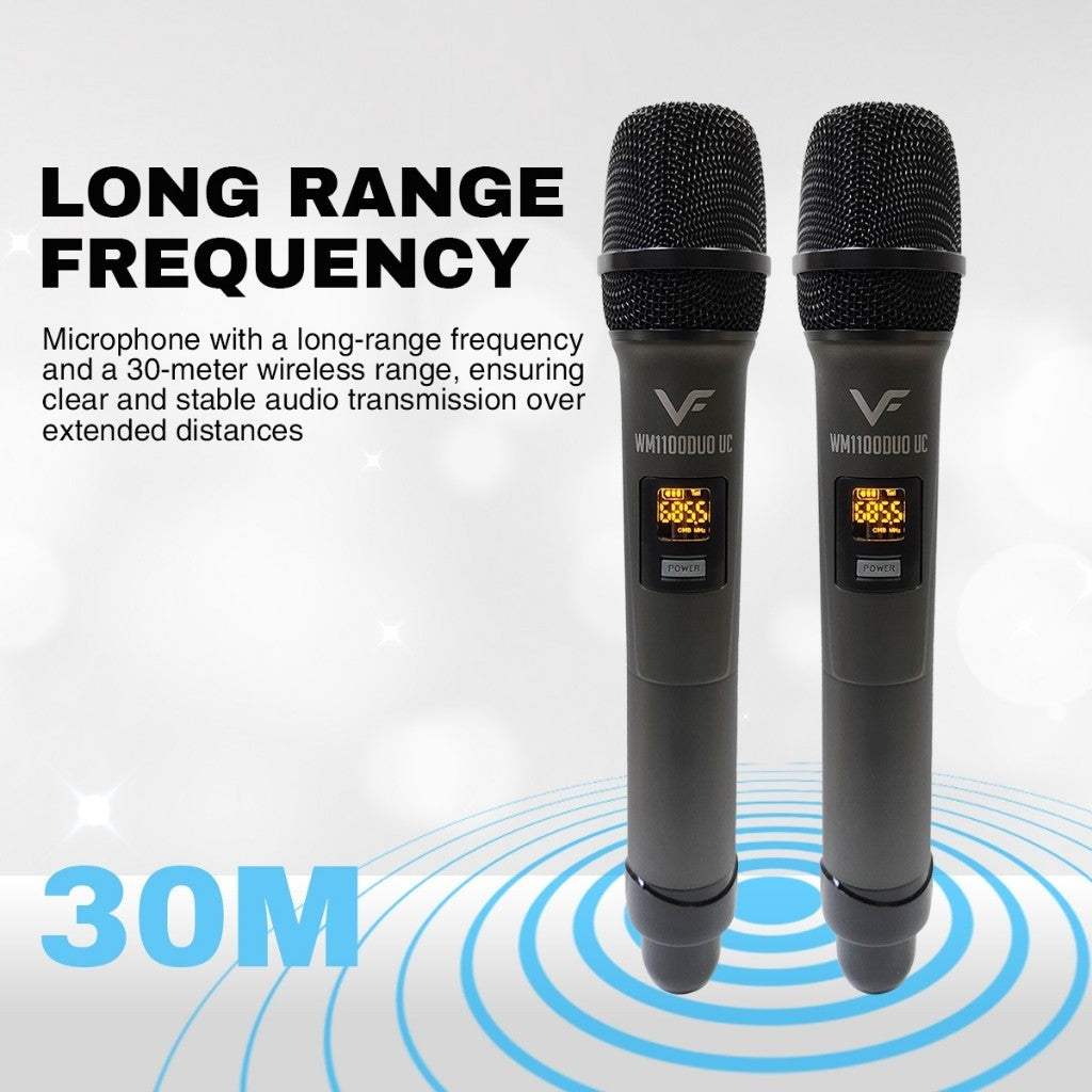Vinnfier VF WM1100DUOUC Professional UHF Wireless Microphone with Rechargeable Transmitter Karaoke Mic