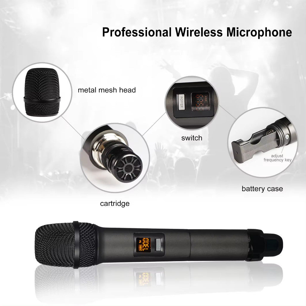 Vinnfier VF WM1100DUOUC Professional UHF Wireless Microphone with Rechargeable Transmitter Karaoke Mic